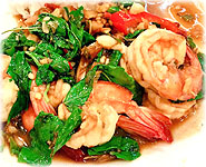 stir fried shrimp with basil leaves