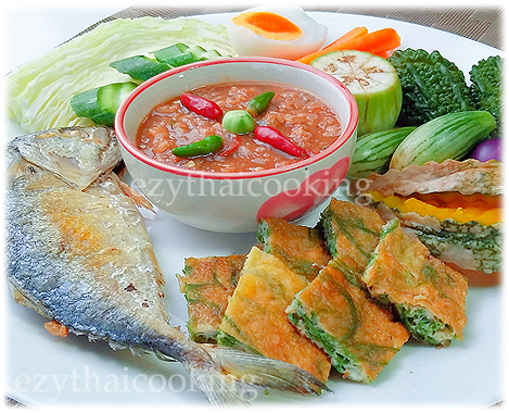  Thai Food Recipe |  Spicy Shrimp Paste and Fried Mackeral Fish