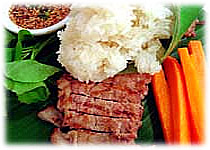 thai recipe : sticky rice with grilled pork